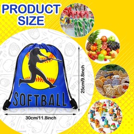 SilTriangle 12 Pcs Softball Drawstring Bags 10 x 12 Inches Softball Backpack Goodie Favor Bags Softball Snack Gift Bags for Sports Teams Softball Theme Birthday Party Supplies