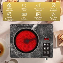 Alemania Single Burner Ceramic Cooktop, Portable 1800W Electric Stove, Countertop Burner for Cooking, Plug in Kitchen Hot Plate, Temperature Adjustable Compact Hob Camping Stoves