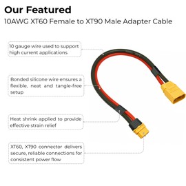 SEBATECH XT60 to XT90 Adapter Cable 10AWG 6IN, XT60 Female to XT90 Male Connector Silicone Wire for RC FPV Drones Solar Generators Power Stations