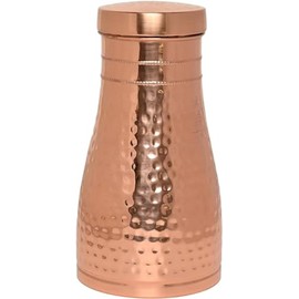 Pure Copper Bedside Carafe for Ayurveda Health Benefits - Capacity - 1 Liter (33.81 US Fluid Ounce) (Hammered)