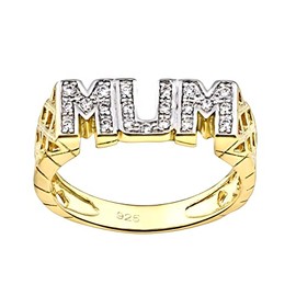 Old English Jewellers 9ct Yellow Gold on Silver MUM Ring size J K L M N O P Q R S T U V - Stone Set - (N)