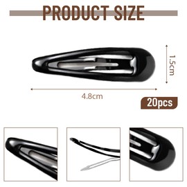 COYUN Pack of 20 Women's Thin Hair Clips, Metal, Large, Non-Slip Hair Clips, French Hair Clips, Hair Clips with Press Stud for All Hair Types, Black