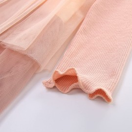 AGQT Toddler Girls Tulle Tutu Dress Long Sleeve Multi-Layer Lace Dress Knit Round Neck Casual Dress Christmas Fall Winter Party Dresses Pink-Colorful Size 5-6T