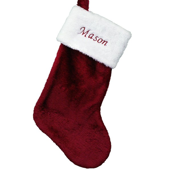 GiftsForYouNow Burgundy Personalized Plush Stocking, 19", Customized Christmas Stocking, Embroidered