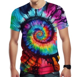 TiwBski Novelty Tie Dye Style T-Shirts for Men Spiral Streak Print Shirt with Short Sleeves,Multicoloured,L