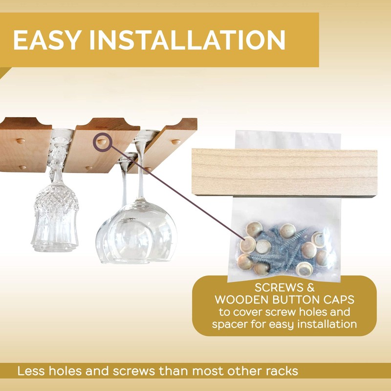 Wooden Under Cabinet Wine Glass Holder - Single Rack For
