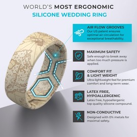 ThunderFit Silicone Wedding Rings for Men, Breathable Printed Design Rubber Engagement Bands 8mm Wide 2mm Thick (World Map - Size 8-8.5 (18.60mm))