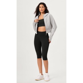 ODODOS Buttery Soft Lounge Yoga Capris for Women 14" High Waist Knee Length Leggings, Black, X-Large