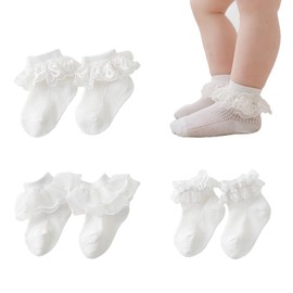 Yeshore Toddler ruffle socks,newborn Lace socks for Baby Infant Kids girl (US, Age, 1 Year, 3 Years, White - 3 Pairs)