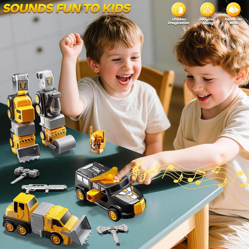 JUKUDAHU 5-in-1 Robot Toys Cars for Kids 3-5, Magnetism Transforming