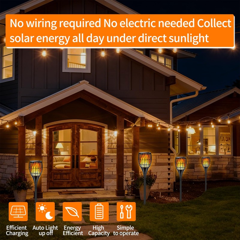 Solar Larger Torch Lights, 43" Solar Torch Lights Outdoor Flickering