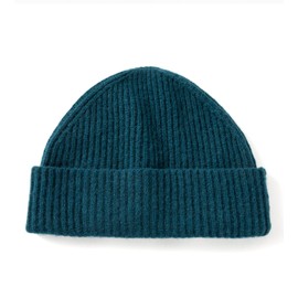 Villand 100% Cashmere Ribbed Turned Hat for Men, Ultra Soft Pure Cashmere Winter Ski Hat, blue-green