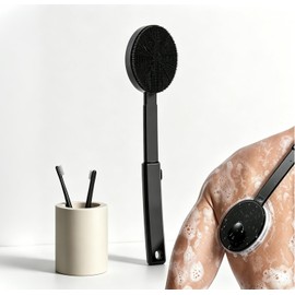 Electric Silicone Shower Brush for Body and Face, Portable Scrubber, 2-in-1 Shower Brush with Extendable Handle, IPX7 Water Resistant, 500mAh Battery, Gentle Silicone Bristles for All Skin