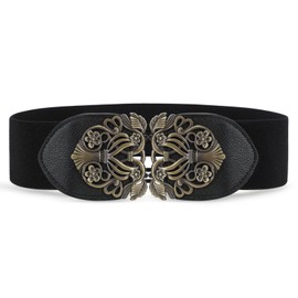 WHIPPY Women Stretch Wide Belts Vintage Elastic Waist Belt for Dress Coat with Metal Buckle,Black,70cm