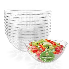 R-kay 6 Pack Plastic Serving Bowls - 48 Oz Clear Plastic bowls - Salad Bowls Large Serving - Premium Clear Disposable bowls Heavy Duty For Weddings Catering And Birthday parties