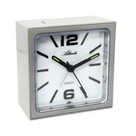 Atlanta Quartz alarm clock without ticking, creeping second, light, flashing alarm, grey, square, 9 x 9 cm, 2130/4