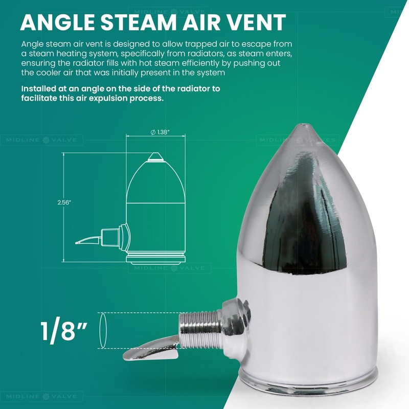 Radiator Air Valve 1/8" Angle Steam Air Vent #H40, Chrome