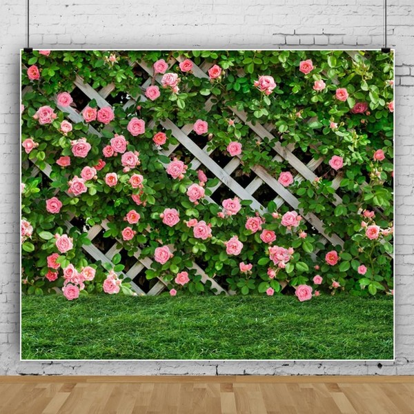 7x5ft Flower Wall Backdrop,Fence Rose Bush Backdrops for Photoshoot,Pink Flower