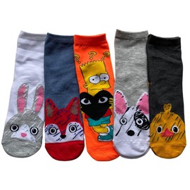 [モードセレクト] 靴下 レディース アニマル キャラクター柄 ソックス レディース 春夏 可愛い綿混 動物柄 薄手23-25cm 5足セット P06