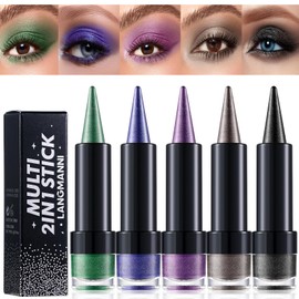 5 Colours Gradient Eyeshadow & Eyeliner Stick Set, Shimmer Smoky Black Creamy Eyeshadow Pencil, Smudge-Resistant Long-Wearing Eye Makeup (SetB)