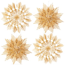 com-four® Straw Star Set - Natural Christmas Tree Hanging Decorations - Straw Pendants for Christmas Tree
