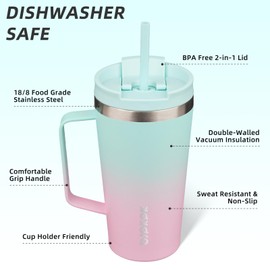 BJPKPK Insulated Tumbler with Handle, 18oz Insulated Tumblers with Lid and Straw, Stainless Steel Metal Water Bottles, Coffee Travel Mugs, Cups, Marshmallow