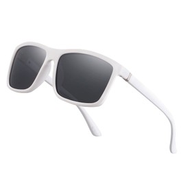 NIEEPA Men's Driving Sports Polarized Sunglasses Square Wayfarer Fashion Glasses(MatteWhite Frame/Grey Lens)