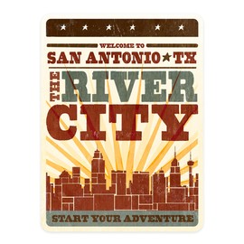 Die Cut Sticker San Antonio, Texas, City and Sunburst, Screenprint, Contour Vinyl Sticker 1 to 3 inches (Waterproof Decal for Cars, Water Bottles, Laptops, Coolers), Small