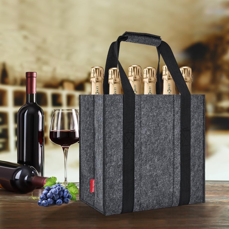 Eurhomewit Bottle Bag, gray, Bottle carrier bottle bag, felt bottle