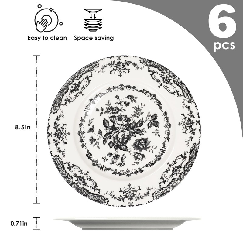 HomeElves Salad Plates, 8.5 Inch Ceramic Plates Set of 6,