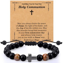ViEinkaufen First Holy Communion Gifts for Boys, Adjustable Cross Bracelet Baptism Gifts, Religious Jewellery Christians Present for Son Grandson Nephew Teenage Boys
