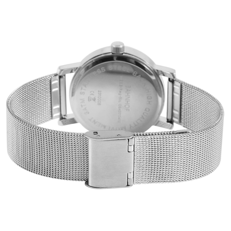 Bahnhof Men's Bracelet Watch White Analogue Date Mesh Band Metal