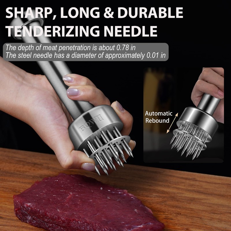 BQWII Stainless Steel Meat Tenderizer Tool with 21 Sharp Needles