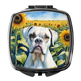 Caroline's Treasures Boxer in Sunflowers Compact Mirror Decorative Travel Makeup Mirror for Women Girls Gifts Pocket Makeup Mirror Folding Handheld