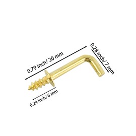 AUXBC 150PCS Mini Right Angle Screw Hooks 1/2 Inch Brass Plated L Hooks, Screw-in Square Bend Hooks, Gold Mini Shoulder Hook Screw Self-Tapping Screws Hooks