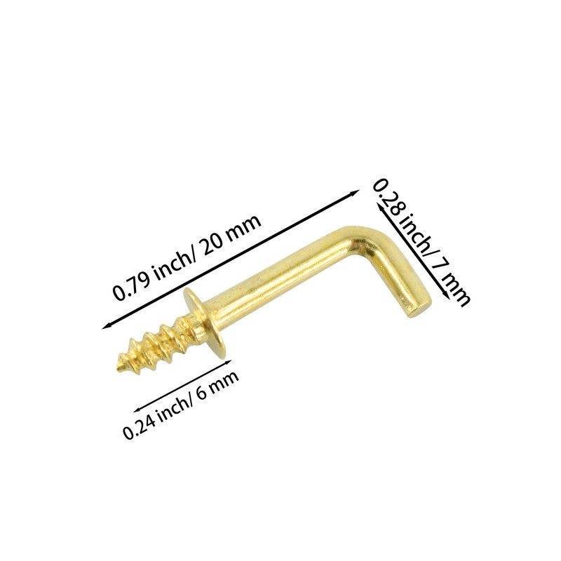 AUXBC 150PCS Mini Right Angle Screw Hooks 1/2 Inch Brass