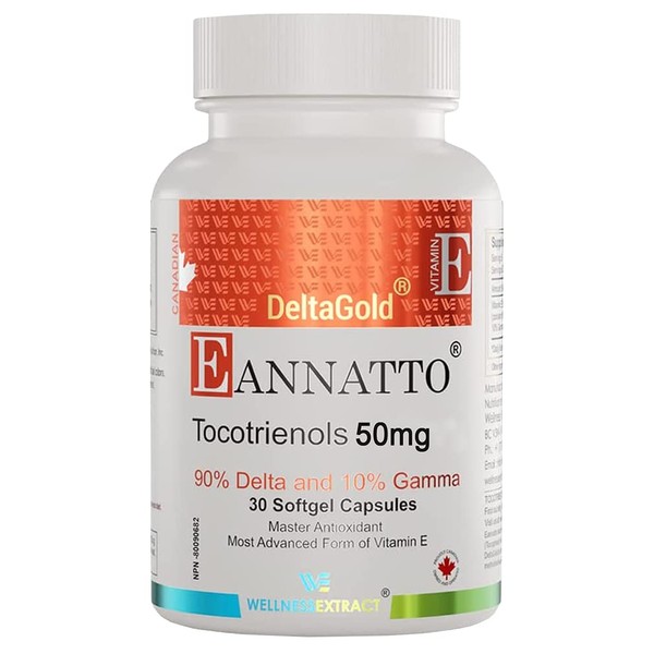 WELLNESS EXTRACT Eannatto Tocotrienols Deltagold Vitamin E Supplements Softgels, Tocopherol Free, Supports Immune Health, Non-GMO, Gluten Free & Antioxidant (50MG 30 Softgels).