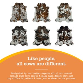 Natural Cowhide Rug - Tricolor Cowhide Area Rug for Bedroom & Living Room - Luxury Cowhides Modern Accent Rug - Genuine Leather with Real Animal Fur, Cow Hide Original Tricolor, 6 x 7 Feet