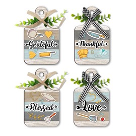 PH PandaHall 4 Styles Wooden Sign, Wall Decor Eat Wood Cutting Board Sign Love/Grateful/Blessed/Thankful Farmhouse Tiered Tray with Hemp Rope Hanging Wall Decor for Home Kitchen Dining Living Room Bar