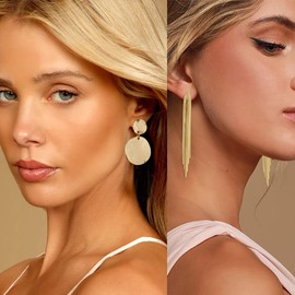 Matte Gold Clip On Earrings Round Dis Hammered Lightweight Clip Earrings No Piercing Gold Dangle Earrings for Women