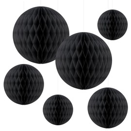 Paper Honeycomb Balls Party Decorations Colorful Paper Pompom Honeycomb 8inch/ 10 inch /12 inch for Home Decoration,Birthday Parties, Weddings, Bridal, Baby Showers (Black-(12+10+8)inch, 6)