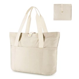 Aucuu Women's Tote Bag, Large Shopper Handbag, Shopper Bag, Handbag, Foldable Shoulder Bag with Zip and Pockets, Shopper Shoulder Bag, Travel Bag, Waterproof Beach Bag, #3 Beige