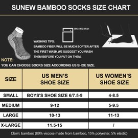 Sunew Short Bamboo Socks,6 Pack Womens Mens Bamboo Fiber No Show Cycling Hiking Trekking Socks,White L
