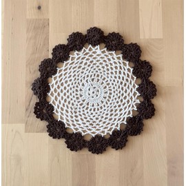 Fennco Styles Handmade Two-Tone Floral Crochet Tray Doilies, 9" Round, 2-Piece - Chocolate Cloth Placemats for Everyday Use, Holidays, Home Décor, Cocktail Party, Tea Party, Special Occasion