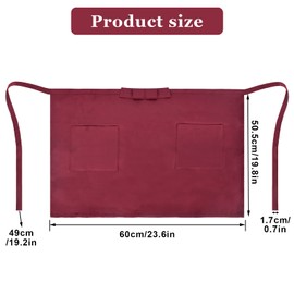 Dokeno Waist Apron, 2 Pieces Waterproof Half Apron for Men and Women, Waiter's Apron Short Apron with 2 Pockets, Plain Kitchen Aprons in Half Length for Kitchen, Chef, Restaurant, red