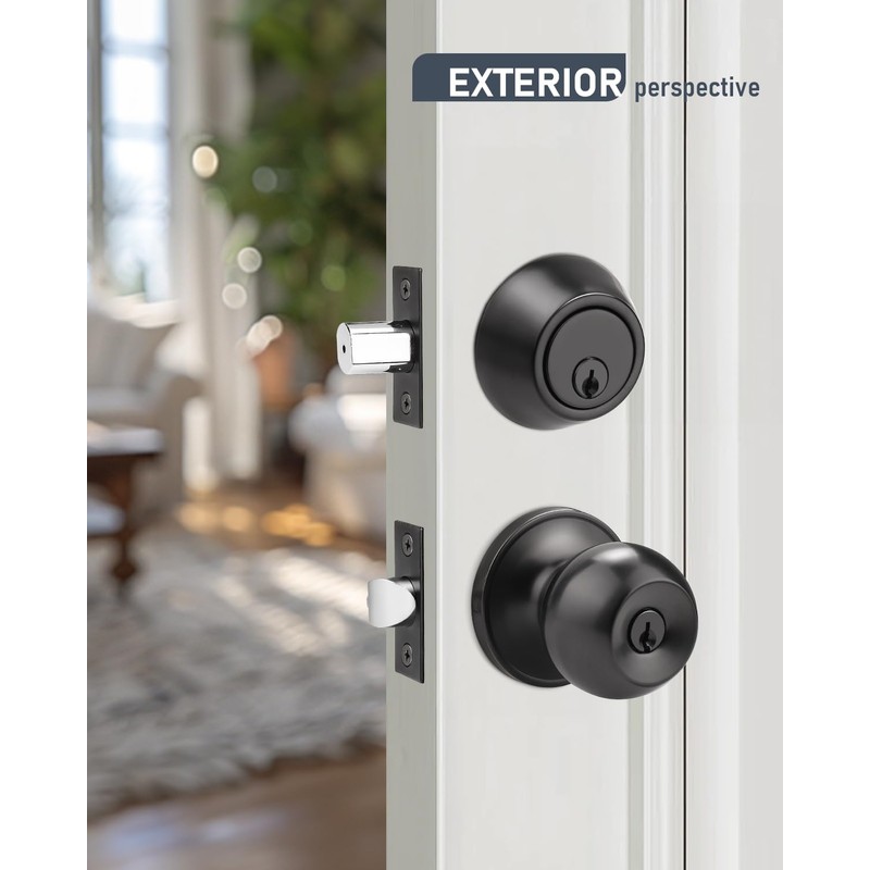 Brotima 3 Pack Entry Door Knob Lockset and Single Cylinder