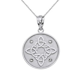 Sideways Crosses Round .925 Sterling Silver Celtic Trinity Knot Disc Charm Pendant Necklace, 16"