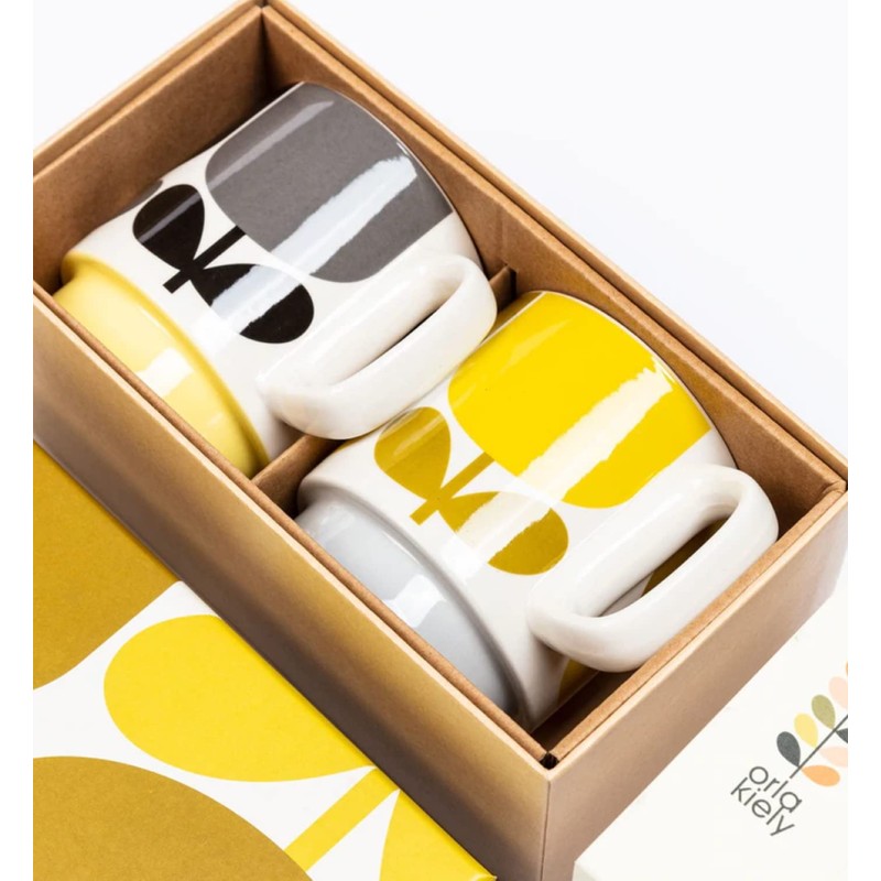 Orla Kiely Set of 2 Stacking Mugs Ceramic Block Flower-
