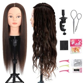 ZOMOI ZOMOI Mannequin Head with 80% Real Human Hair 26-28' Cosmetology Mannequin Doll Head for Styling Practice on Braiding Head (4#Dark Brown)