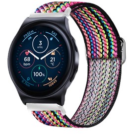 Lamshaw Compatible for Moto 40, 70, 100, 360 3rd Gen 2020 Smartwatch Bands, 18mm, 20mm Stretch Elastics Nylon Adjustable Replacement Strap Accessories for Men & Women, Aztec Style Rainbow